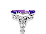 White gold Three-Stone Marquise Cut Tanzanite Ring with Pavé Band and Prong Setting_17