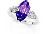 White gold Three-Stone Marquise Cut Tanzanite Ring with Pear Side Stones and Four-Prong Setting_1
