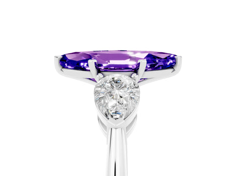 White gold Three-Stone Marquise Cut Tanzanite Ring with Pear Side Stones and Four-Prong Setting_5