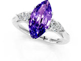 White gold Three-Stone Marquise Cut Tanzanite Ring with Pear  Side Stones in Four-Prong Setting_13