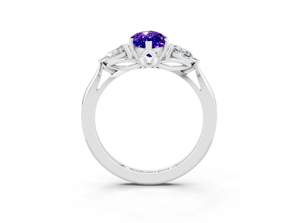 White gold Three-Stone Marquise Cut Tanzanite Ring with Pear  Side Stones in Four-Prong Setting