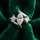 White gold Three-Stone Marquise Cut Tension Band Ring with Four-Prong Setting_9