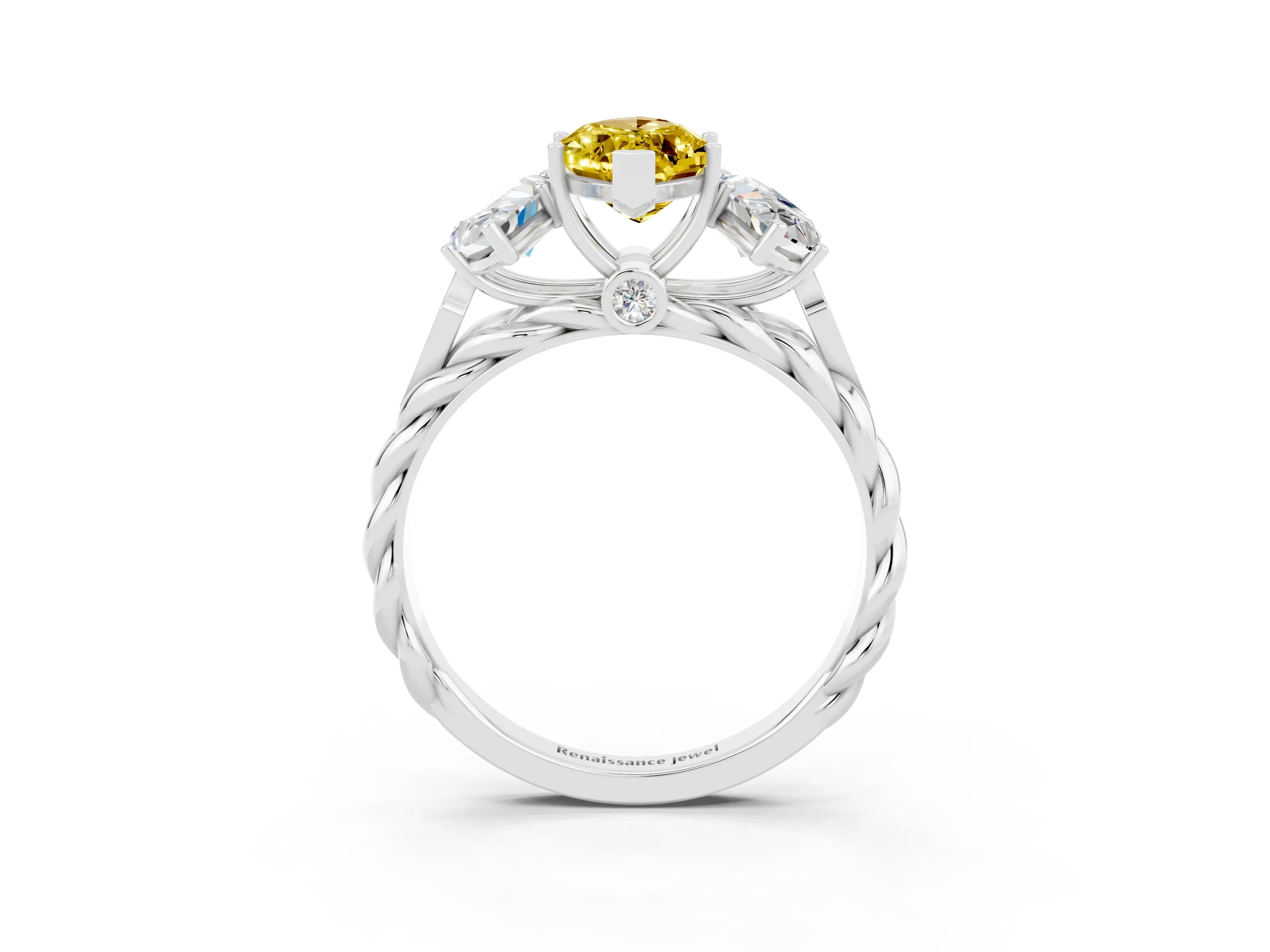 White gold Three-Stone Marquise Cut Yellow Sapphire Braided Band Ring with Four-Prong Setting_39