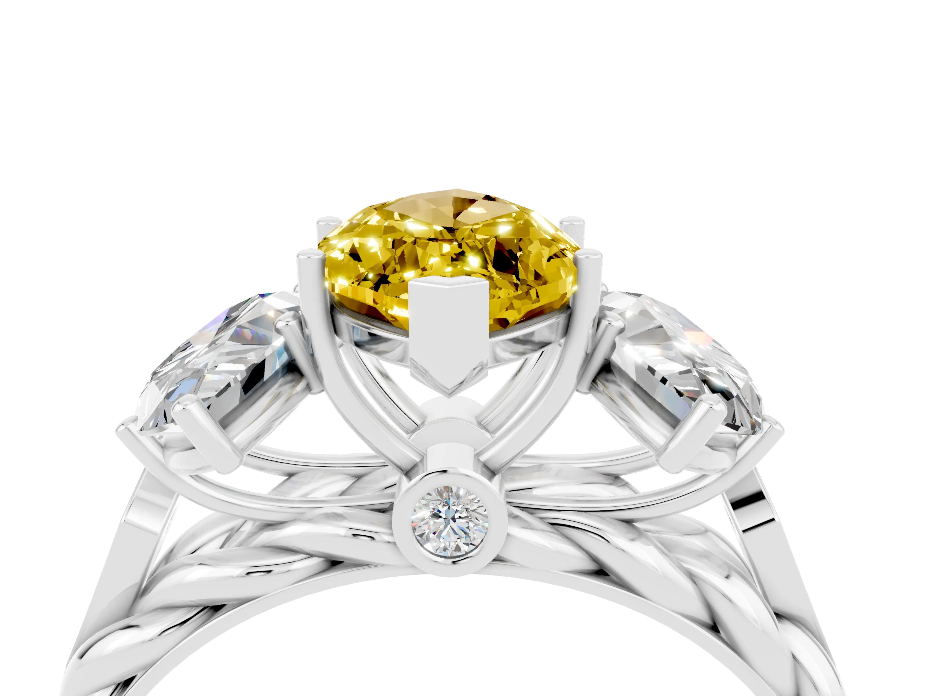 White gold Three-Stone Marquise Cut Yellow Sapphire Braided Band Ring with Four-Prong Setting_40