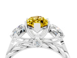 White gold Three-Stone Marquise Cut Yellow Sapphire Braided Band Ring with Four-Prong Setting_40
