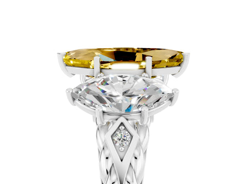 White gold Three-Stone Marquise Cut Yellow Sapphire Braided Band Ring with Four-Prong Setting_41