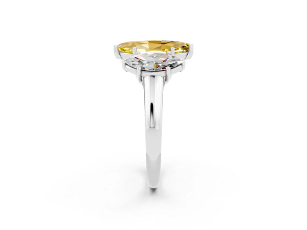 Platinum Three-Stone Marquise Cut Yellow Sapphire Engagement Ring with Prong Setting