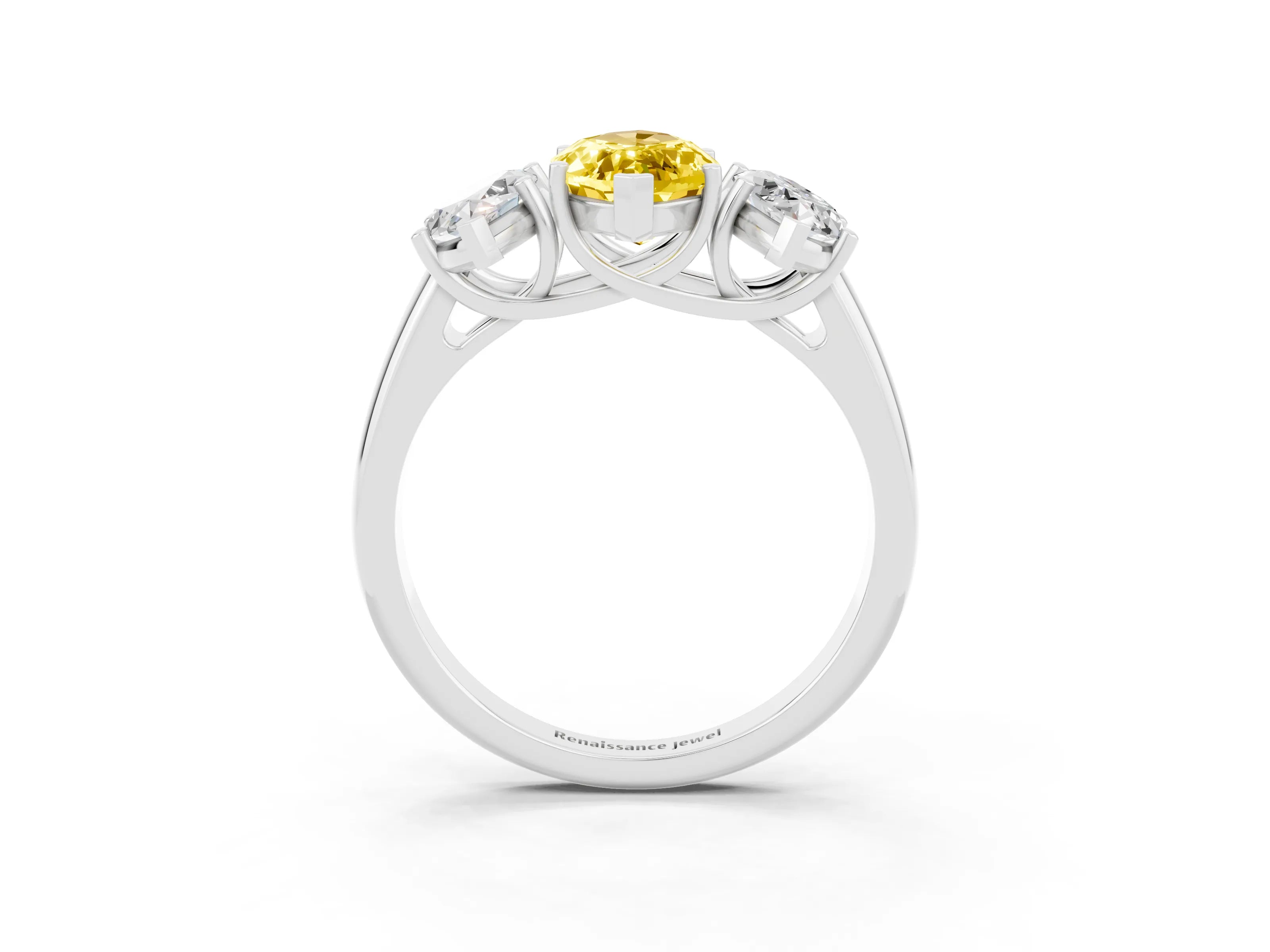White gold Three-Stone Marquise Cut Yellow Sapphire Engagement Ring with Prong Setting_3