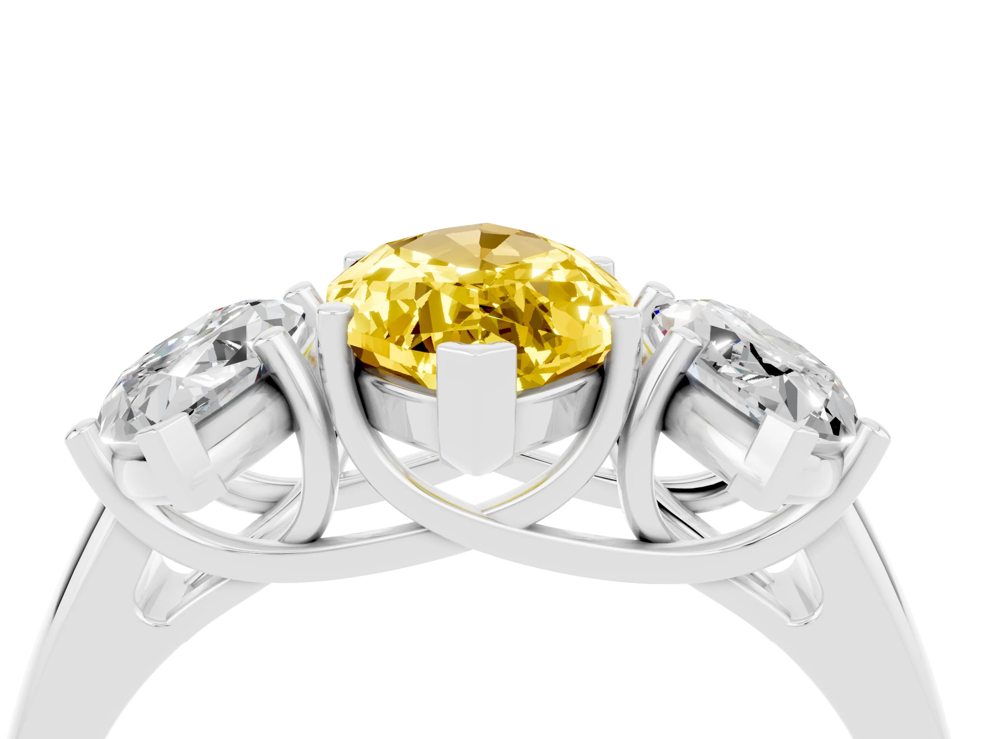 White gold Three-Stone Marquise Cut Yellow Sapphire Engagement Ring with Prong Setting_4