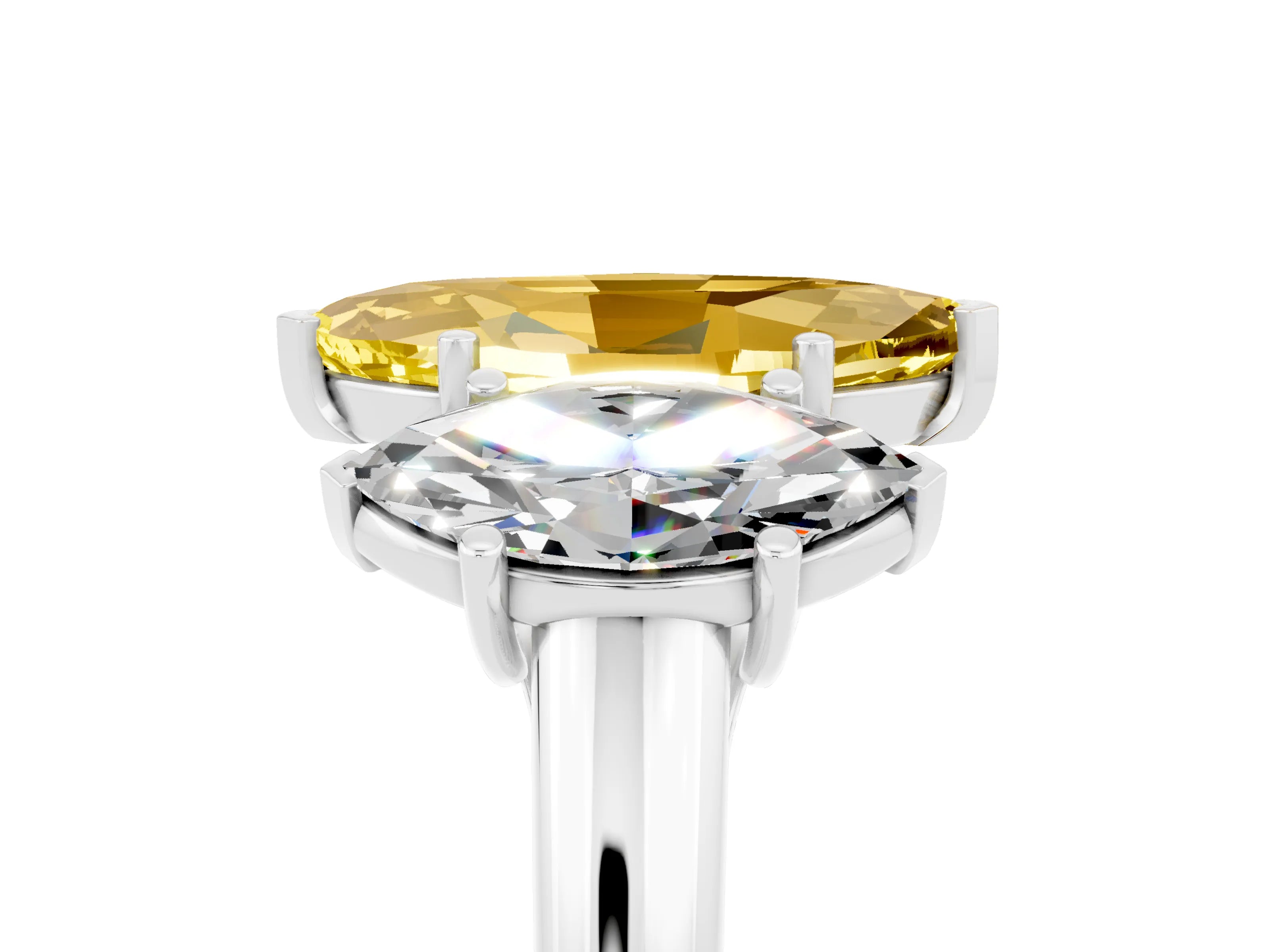 White gold Three-Stone Marquise Cut Yellow Sapphire Engagement Ring with Prong Setting_5