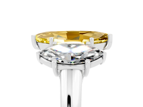 White gold Three-Stone Marquise Cut Yellow Sapphire Engagement Ring with Prong Setting_5