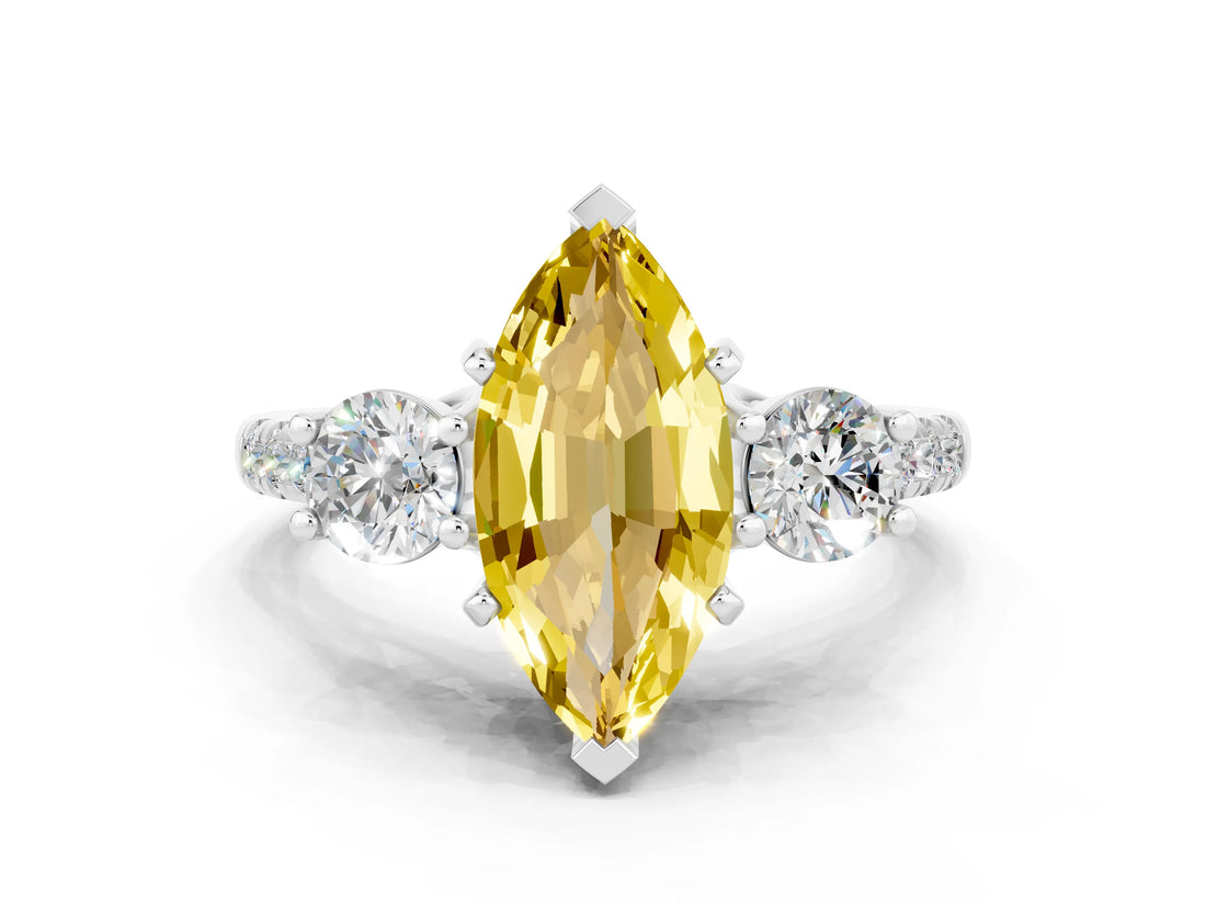 White gold Three-Stone Marquise Cut Yellow Sapphire Pavé Band with Four-Prong Setting_24