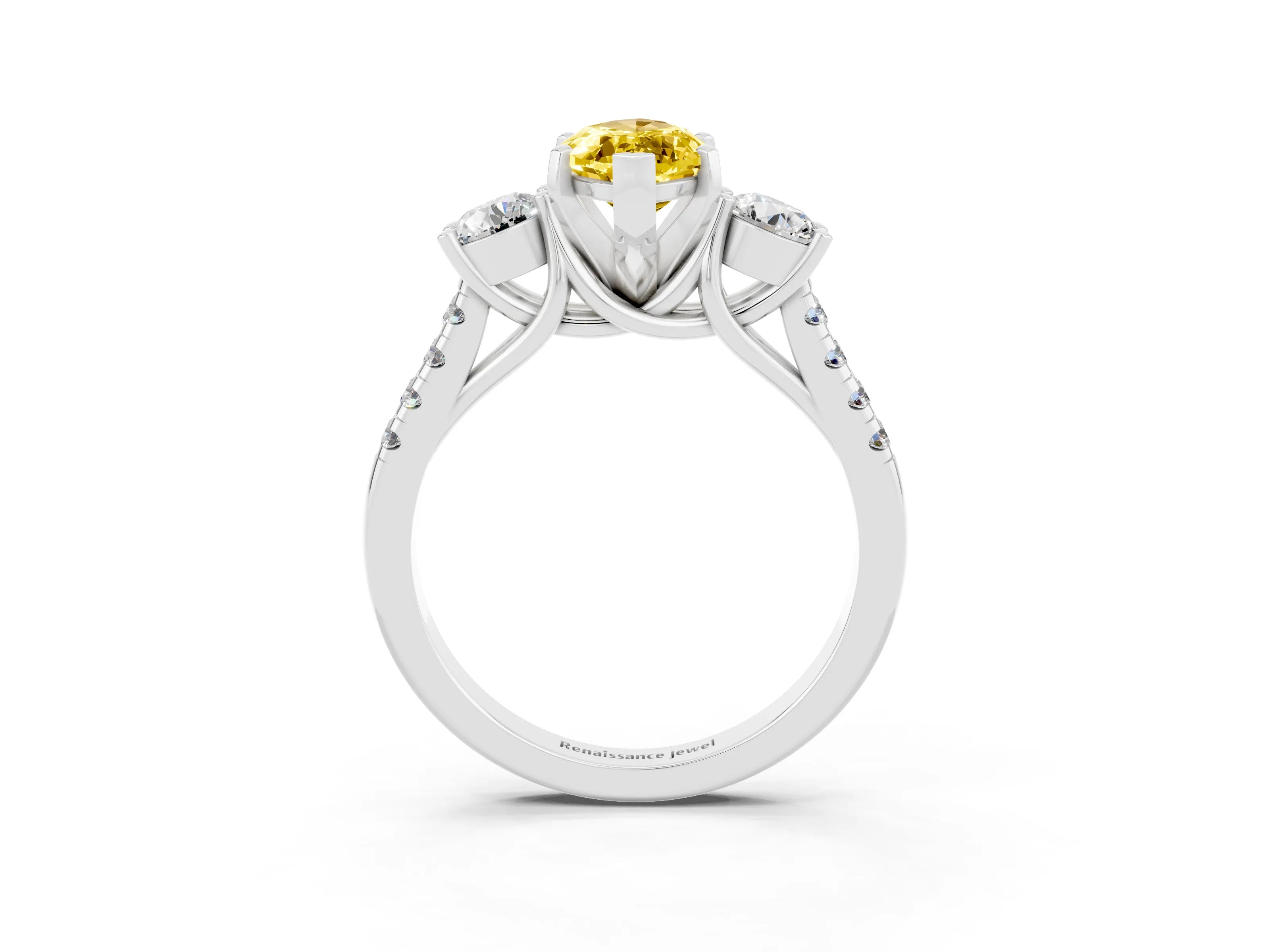 White gold Three-Stone Marquise Cut Yellow Sapphire Pavé Band with Four-Prong Setting_27