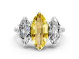 White gold Three-Stone Marquise Cut Yellow Sapphire Ring with Pavé Band and Prong Setting_36