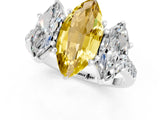 White gold Three-Stone Marquise Cut Yellow Sapphire Ring with Pavé Band and Prong Setting_37