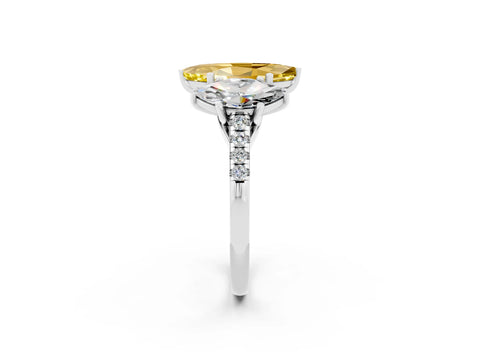 White gold Three-Stone Marquise Cut Yellow Sapphire Ring with Pavé Band and Prong Setting_38