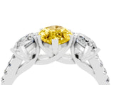 White gold Three-Stone Marquise Cut Yellow Sapphire Ring with Pavé Band and Prong Setting_40