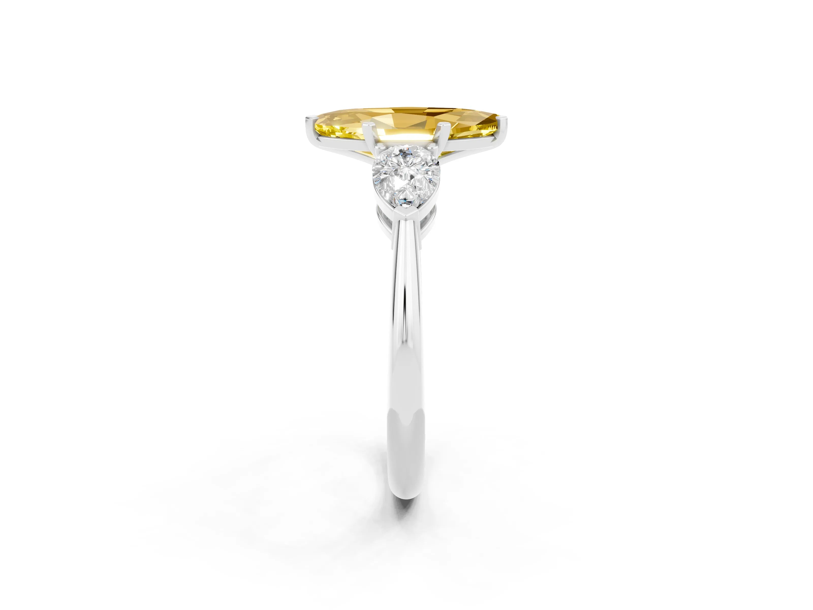 White gold Three-Stone Marquise Cut Yellow Sapphire Ring with Pear Side Stones and Four-Prong Setting_26