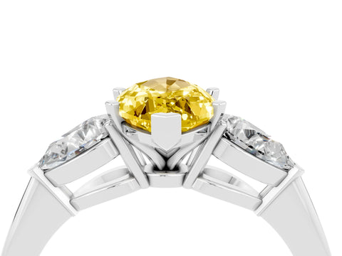 White gold Three-Stone Marquise Cut Yellow Sapphire Ring with Pear Side Stones and Four-Prong Setting_28