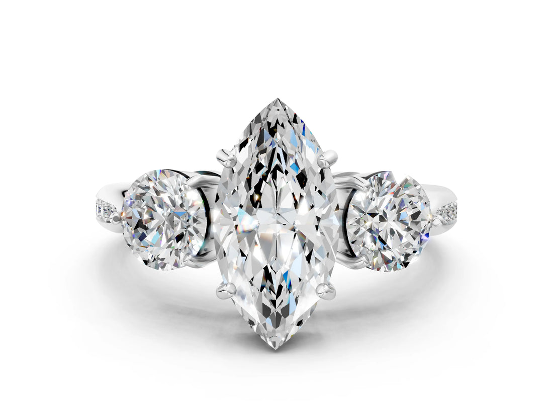 White gold Three-Stone Marquise Diamond Channel Set Engagement Ring with Prong Setting_15