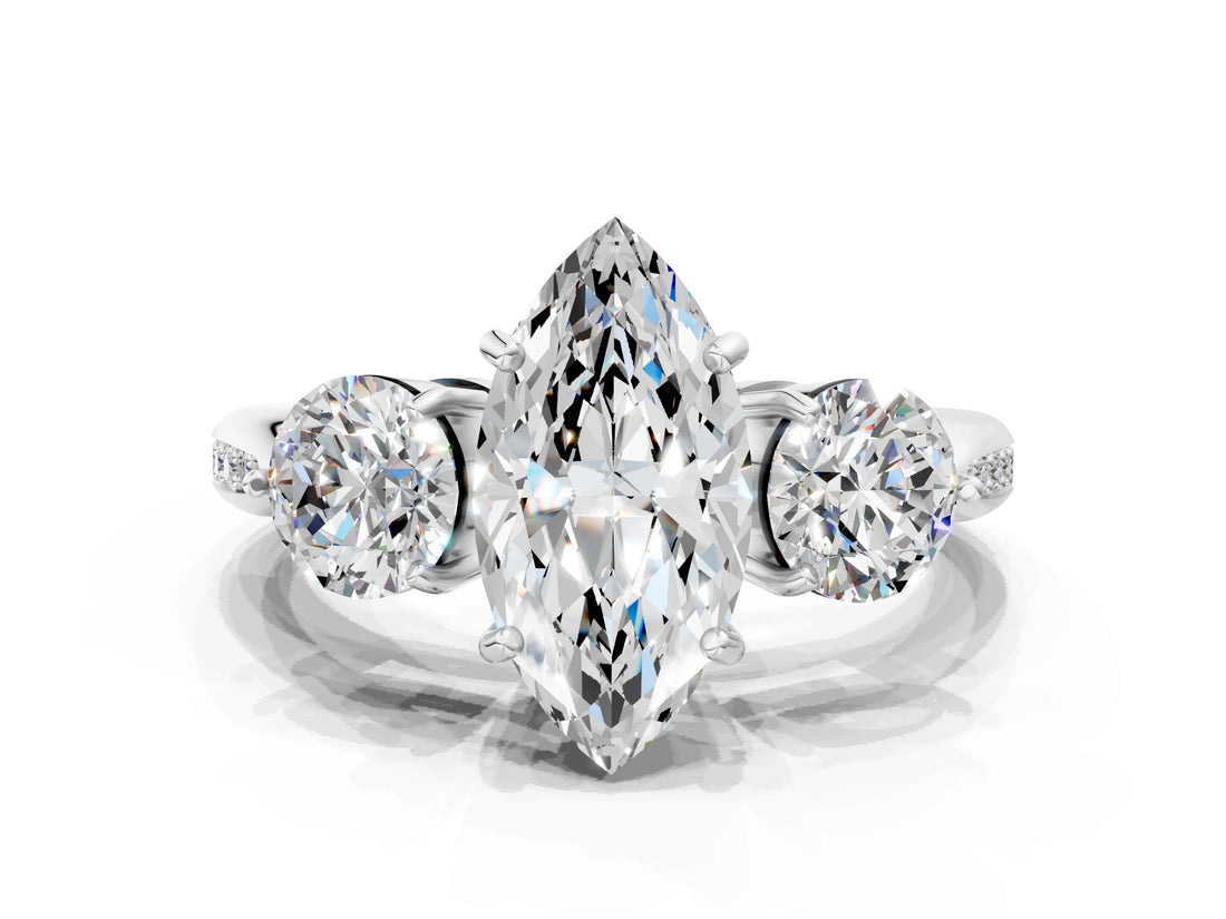 White gold Three-Stone Marquise Diamond Channel Set Engagement Ring with Prong Setting_3
