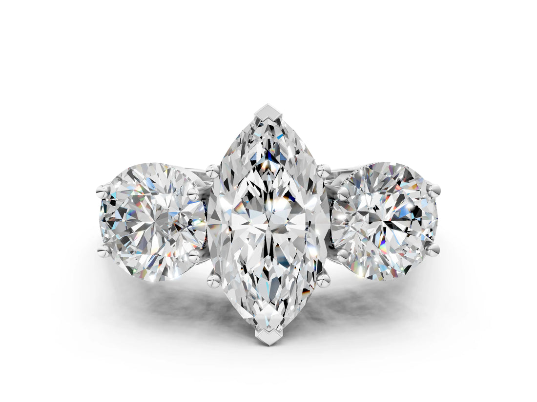 White gold Three-Stone Marquise Diamond Engagement Ring with Prong Setting on a Classic Band_3