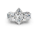 White gold Three-Stone Marquise Diamond Engagement Ring with Prong Setting on a Classic Band_3