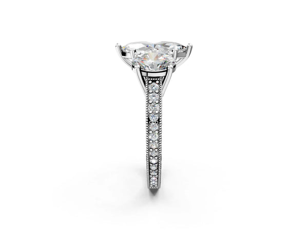 White gold Three-Stone Marquise Diamond Milgrain Pave Band with Prong Setting