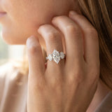 White gold Three-Stone Marquise Diamond Milgrain Pave Band with Prong Setting_14