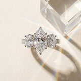 White gold Three-Stone Marquise Diamond Milgrain Pave Band with Prong Setting_15