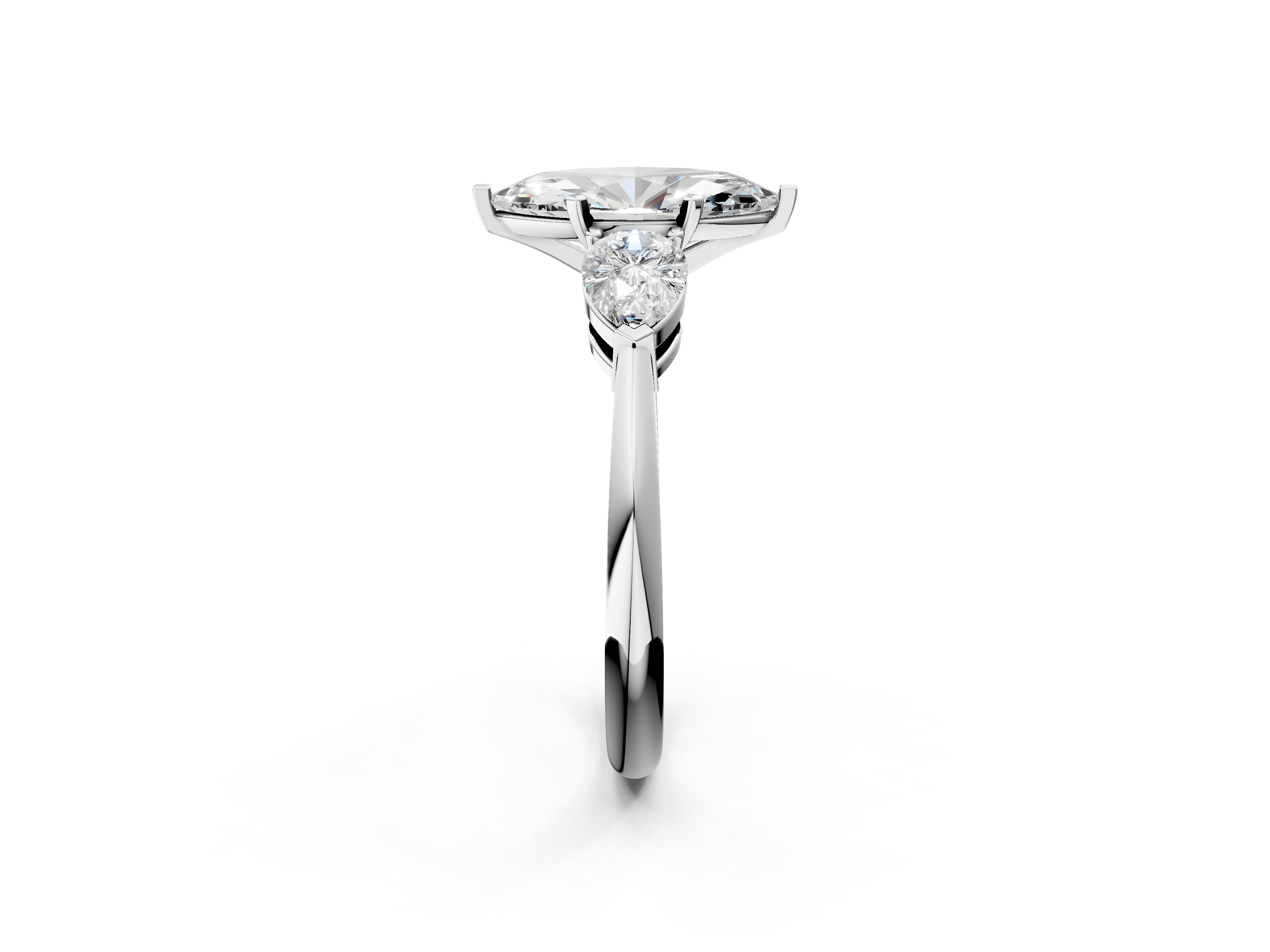 White gold Three-Stone Marquise Diamond Ring with Pear Side Stones in Four-Prong Setting_128