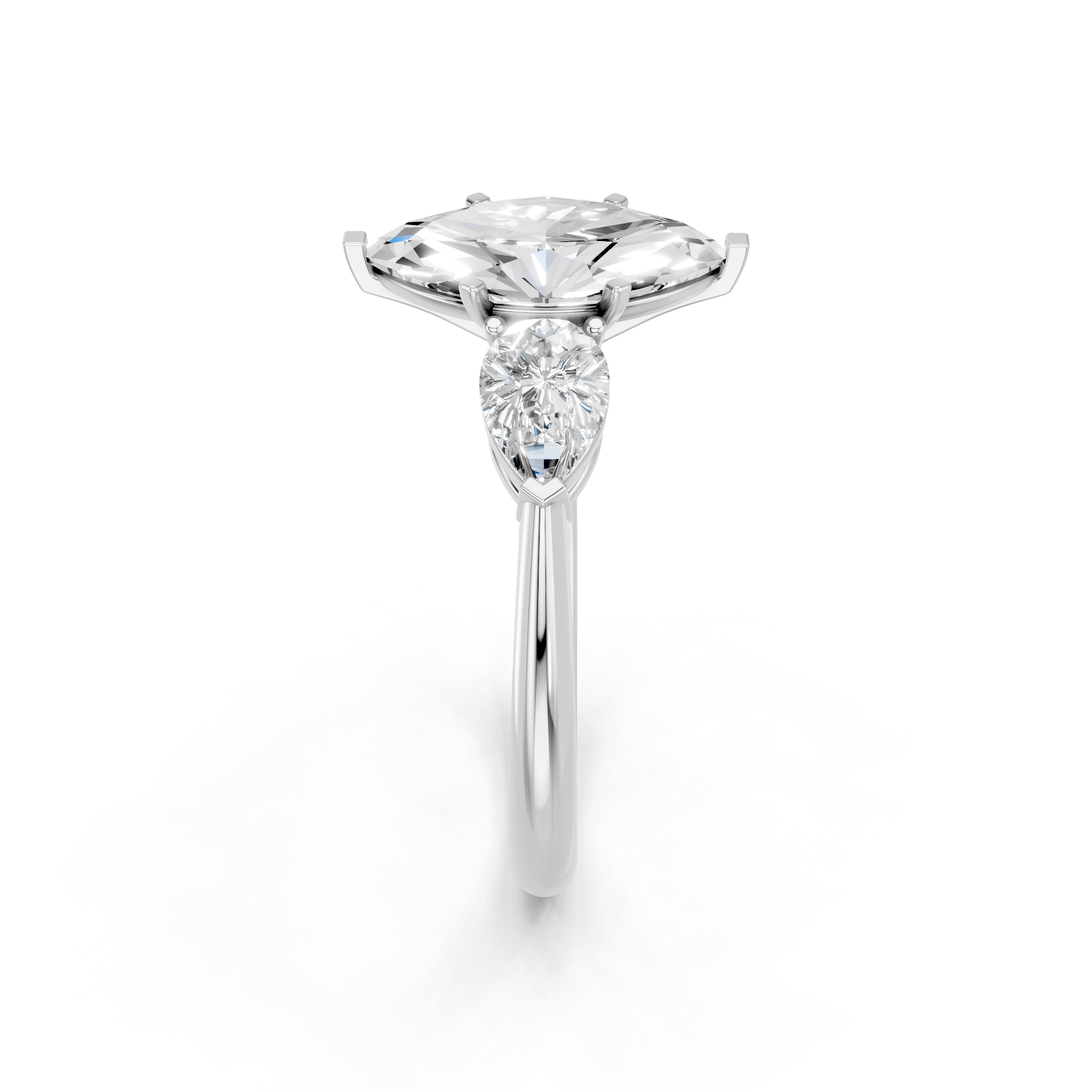 White gold Three-Stone Marquise Diamond Ring with Pear Side Stones in Four-Prong Setting_32