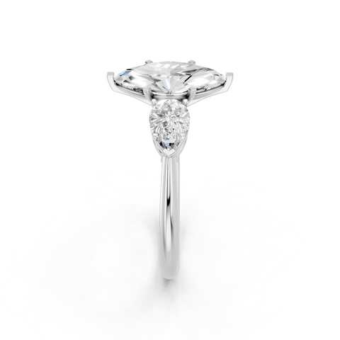 White gold Three-Stone Marquise Diamond Ring with Pear Side Stones in Four-Prong Setting_32