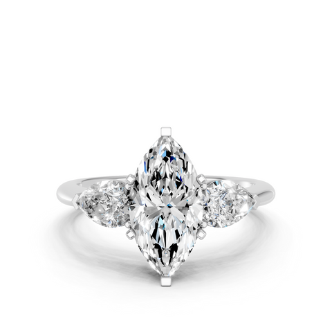 White gold Three-Stone Marquise Diamond Ring with Pear Side Stones in Four-Prong Setting_39