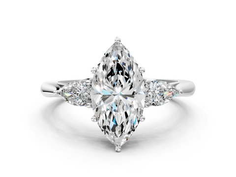 White gold Three-Stone Marquise Diamond Solitaire Ring with Pear Side Stones and Four-Prong Setting_45