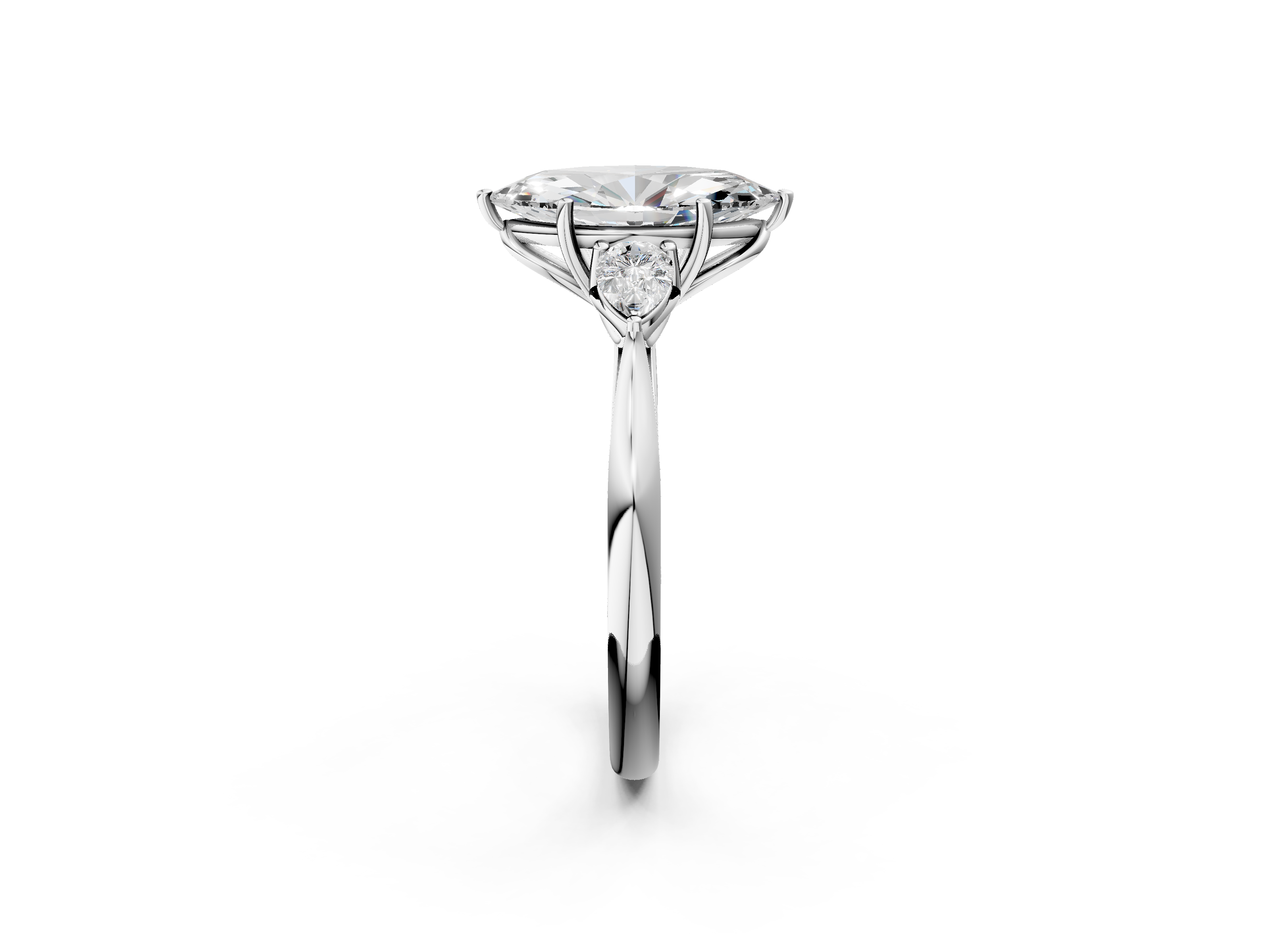 White gold Three-Stone Marquise Diamond Solitaire Ring with Pear Side Stones and Four-Prong Setting_47