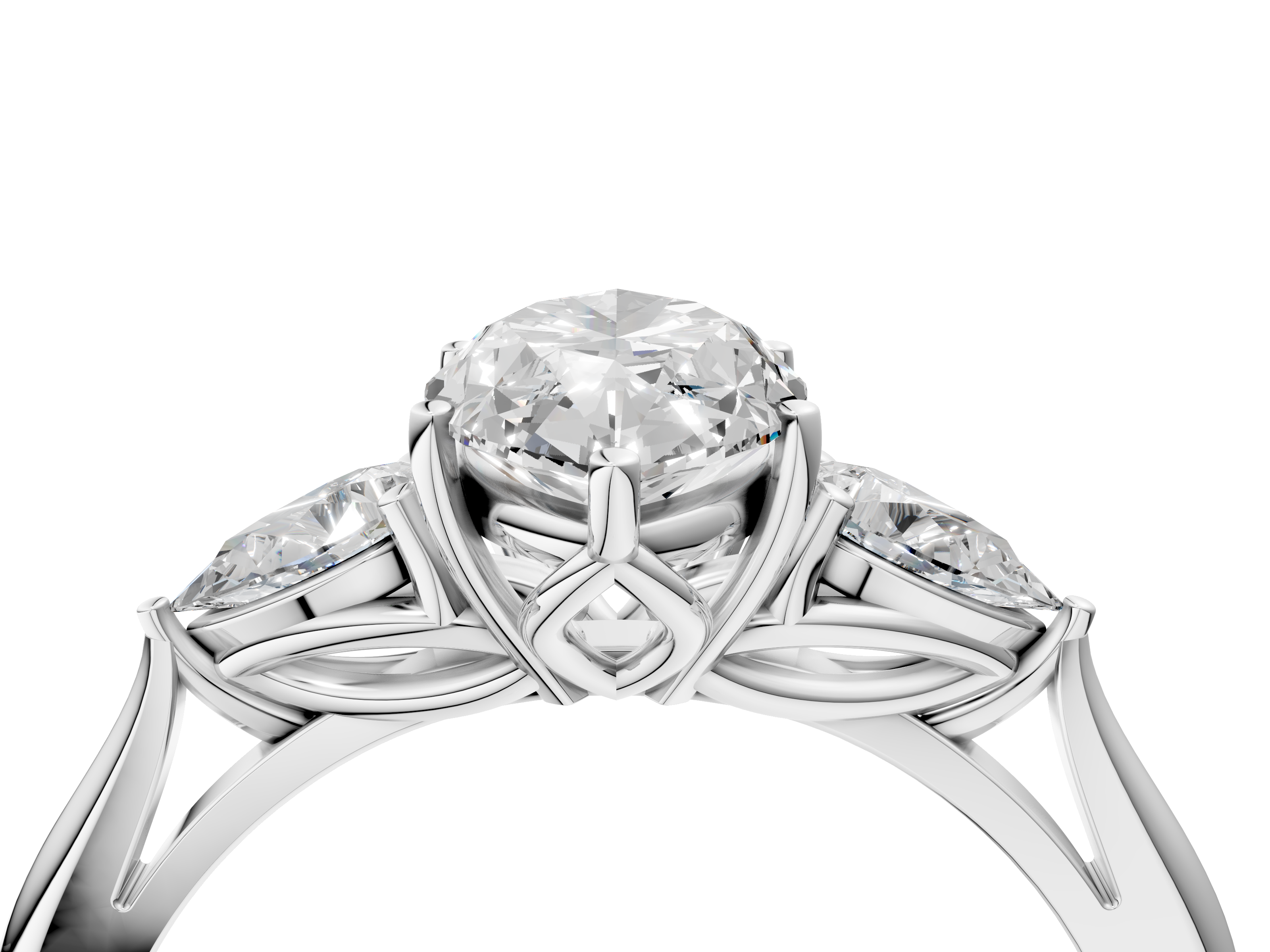 White gold Three-Stone Marquise Diamond Solitaire Ring with Pear Side Stones and Four-Prong Setting_49
