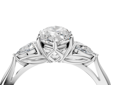 White gold Three-Stone Marquise Diamond Solitaire Ring with Pear Side Stones and Four-Prong Setting_49