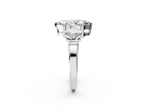 White gold Three-Stone Marquise and Princess Cut Diamond Ring with Channel Band and Four-Prong Setting