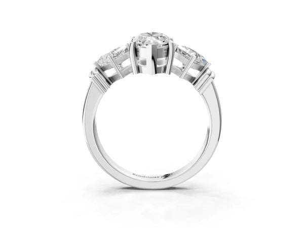 White gold Three-Stone Marquise and Princess Cut Diamond Ring with Channel Band and Four-Prong Setting
