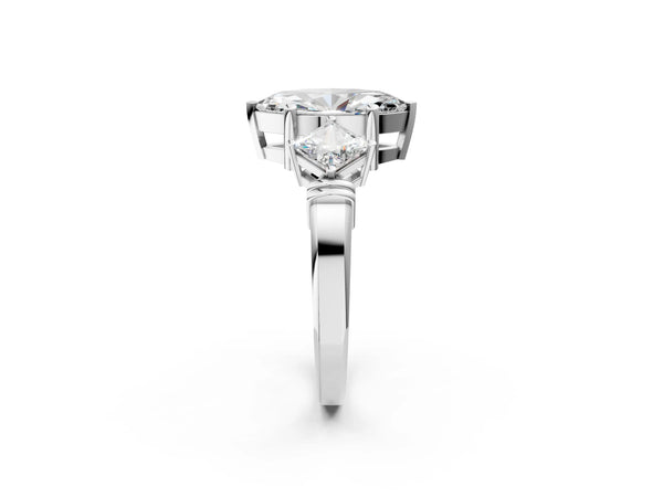 White gold Three-Stone Marquise and Princess Cut Diamond Ring with Channel Band and Four-Prong Setting