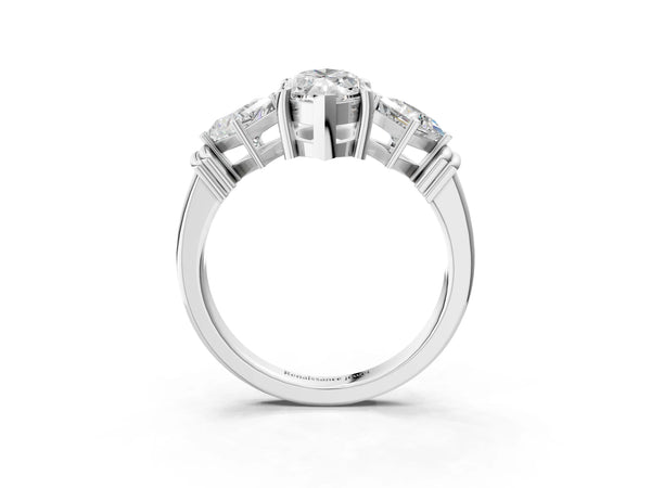 White gold Three-Stone Marquise and Princess Cut Diamond Ring with Channel Band and Four-Prong Setting