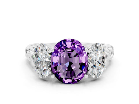 White gold Three-Stone Oval Cut Amethyst Braided Band Ring with Four-Prong Setting_12