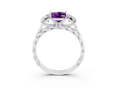 White gold Three-Stone Oval Cut Amethyst Braided Band Ring with Four-Prong Setting_15