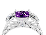 White gold Three-Stone Oval Cut Amethyst Braided Band Ring with Four-Prong Setting_16