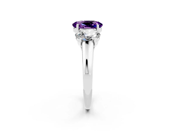 White gold Three-Stone Oval Cut Amethyst Engagement Ring with Prong Setting