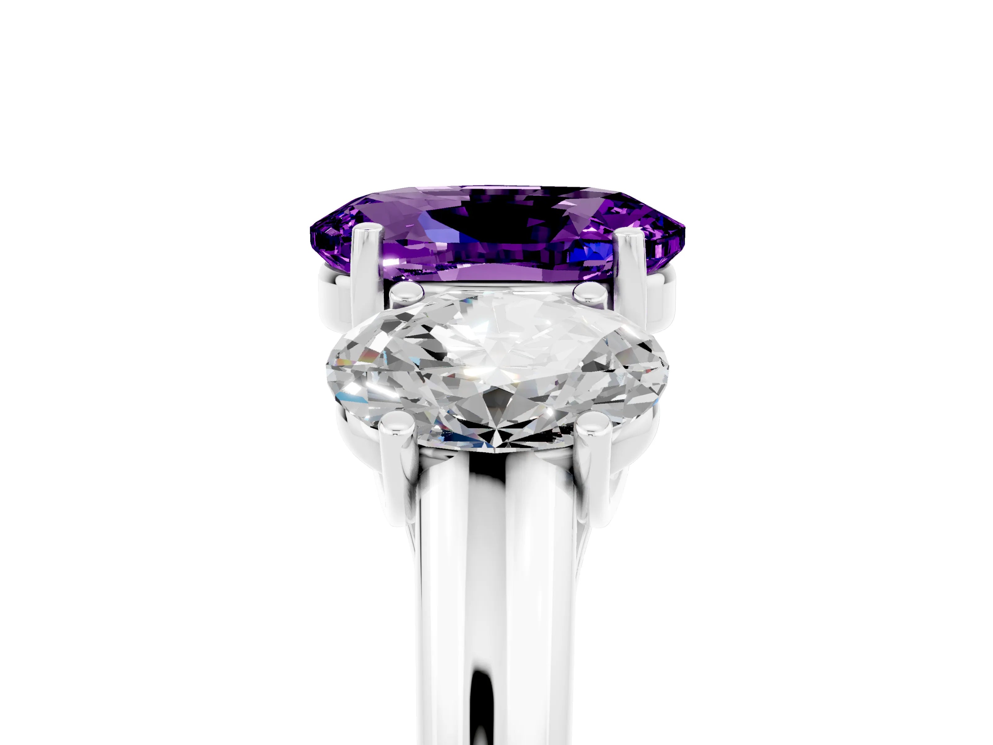 White gold Three-Stone Oval Cut Amethyst Engagement Ring with Prong Setting_5