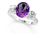 White gold Three-Stone Oval Cut Amethyst Pavé Band with Four-Prong Setting_1