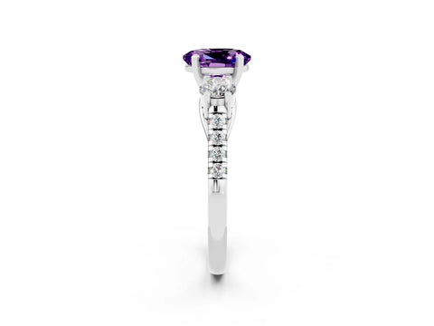 White gold Three-Stone Oval Cut Amethyst Pavé Band with Four-Prong Setting_2