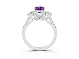 White gold Three-Stone Oval Cut Amethyst Pavé Band with Four-Prong Setting_3